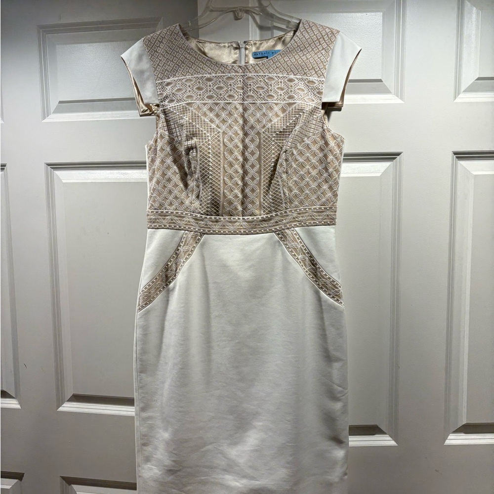 Antonio Melani Cream and Tan Dress